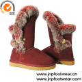 Winer rabbit fur collar fur lined leather girls boots